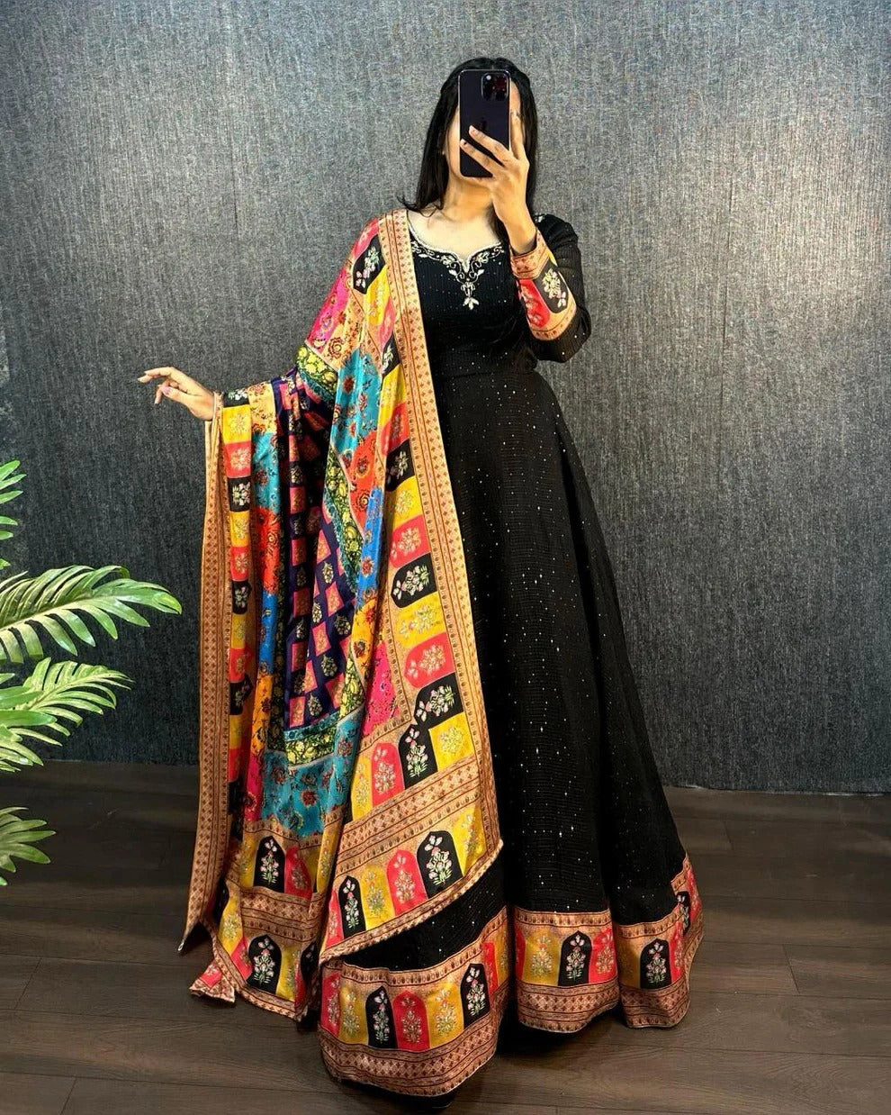 ORIGINAL VISCOS GEORGTE WITH EMBROIDERY with BEAUTYFULL HANDWORK GOWN