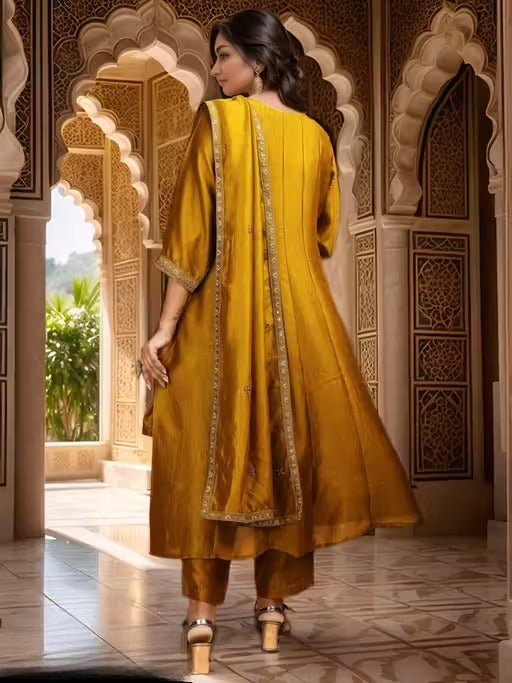 New Trendy Festival Women's Straight Heavy Embroidered Worked Anarkali and Pant With Dupatta set.