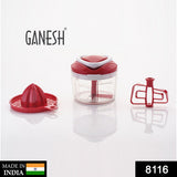 8116 Ganesh Easy Pull 3-in-1 Plastic Chopper (650ml 125mm Red)