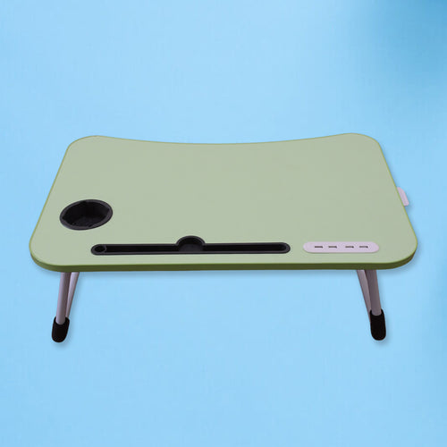 7892 Multipurpose Study Table Foldable Portable Notebook Bed Lap Desk Tray Stand Reading Holder With Coffee Cup Slot Drawer Fan Usb Cable  Light For Breakfast Reading  Movie Watching (1 Pc Mix Color)
