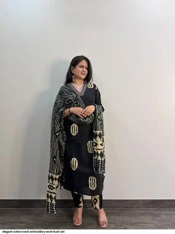 ELEGANT COTTON NECK EMBROIDERY WORK KURTI SET