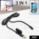 0301 3 In 1 Magnetic Usb Charging Cable  Usb-c Android And Lightning With Extra Protecting Nylon Strong Magnetic Cable With Full Rotation Support Fast Charging