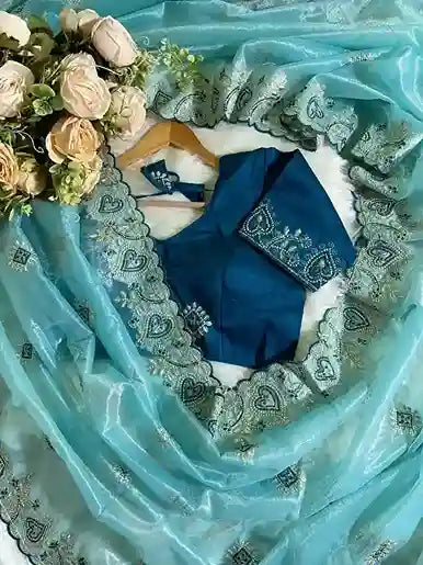 Embroidered Bollywood Net Saree