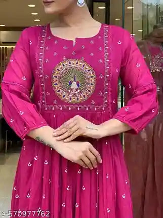 Women'sRani Embroidered Straight Kurta with Trouser & Dupatta