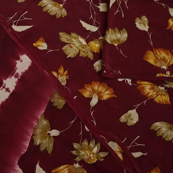 Indian Vintage Maroon Saree Pure Crepe Silk Printed Sari