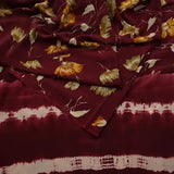 Indian Vintage Maroon Saree Pure Crepe Silk Printed Sari