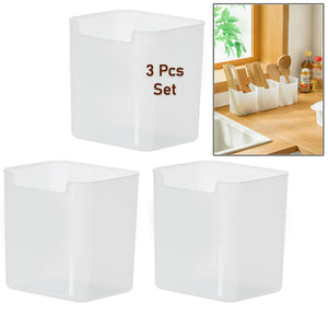 5613 3pcs Clear Plastic Organizer Storage Versatile Kitchen Drawer Organizer Tray For Desk Makeup Bathroom Kitchen Pantry Cabinet