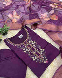 Roman Silk Fabric Kurti with Handwork Neck &amp; Butti Work