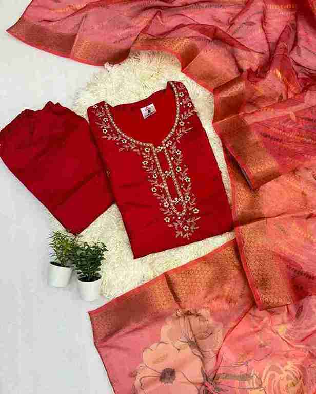 Roman Silk Fabric Kurti with Handwork Neck & Butti Work