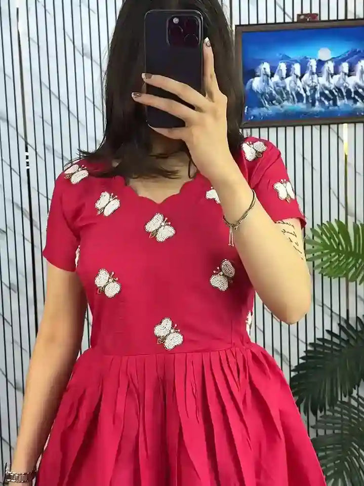 Beautiful Stylish Soft Kota Checks With Handwork Gown