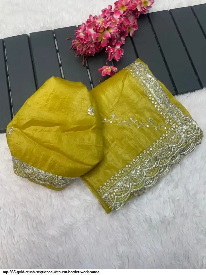GOLD CRUSH SEQUENCE WITH CUT BORDER WORK SAREE