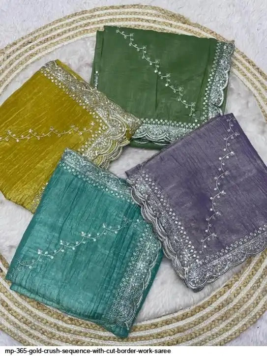 GOLD CRUSH SEQUENCE WITH CUT BORDER WORK SAREE