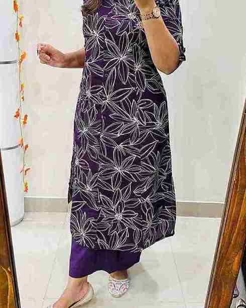Designer Coord set in Aline kurti pattern paired with Ankle length pant in Fine Cotton