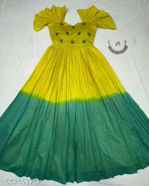 Stylish Ombre Anarkali Gown for Women | Embroidered Puff Sleeve Party Wear Long Gown | Ethnic Festive Dress