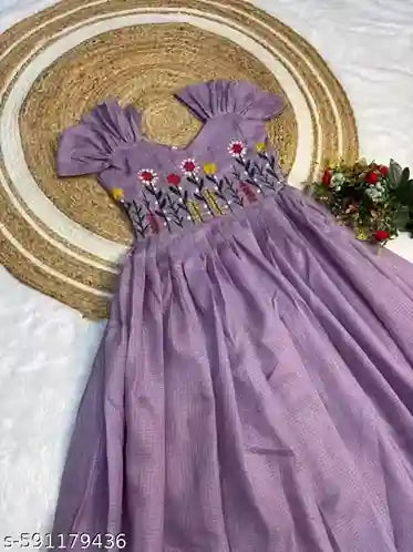 Trendy Puff Sleeve Cotton Flared Gown | Stylish Eyelet Design Fit & Flare Midi Dress for Women