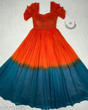 Stylish Ombre Anarkali Gown for Women | Embroidered Puff Sleeve Party Wear Long Gown | Ethnic Festive Dress