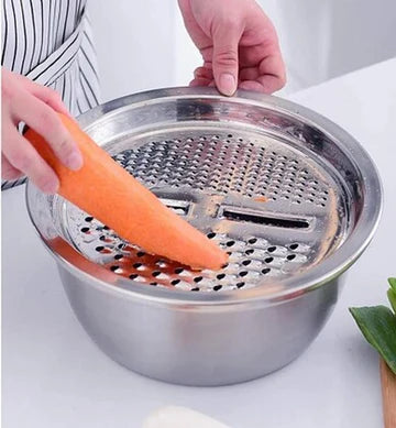 Multifunctional Basin with Strainer & 5 Different Blades for Kitchen (Set of 1) Silver