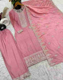 Heavy Chinon Silk With Heavy Embroidery Work with Rivet Work Dupatta with Embroidery