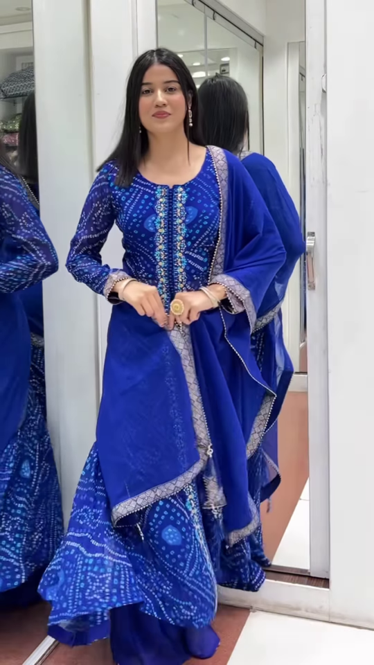 Blue Printed Georgette Palazzo Salwar Suit