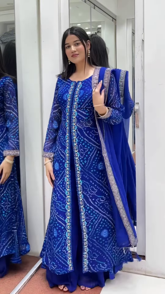 Blue Printed Georgette Palazzo Salwar Suit