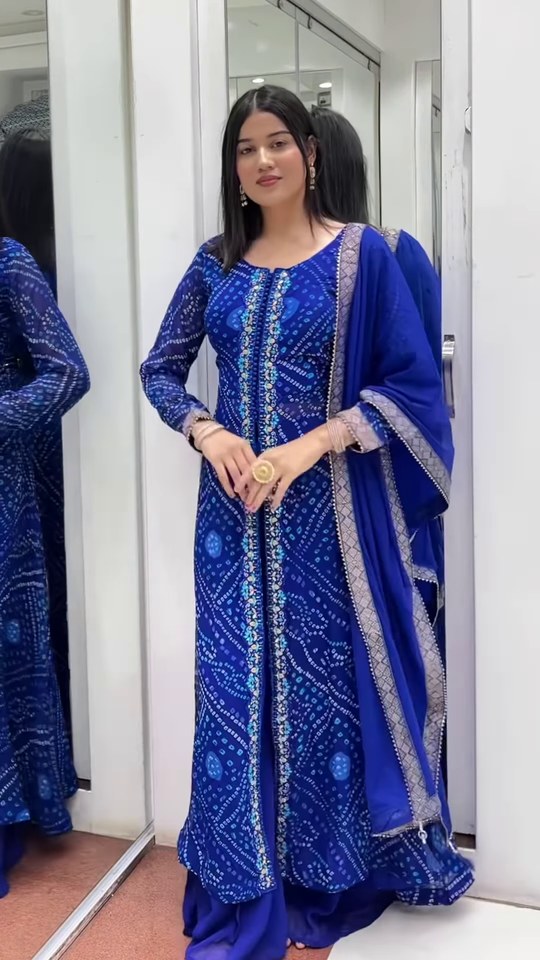 Blue Printed Georgette Palazzo Salwar Suit
