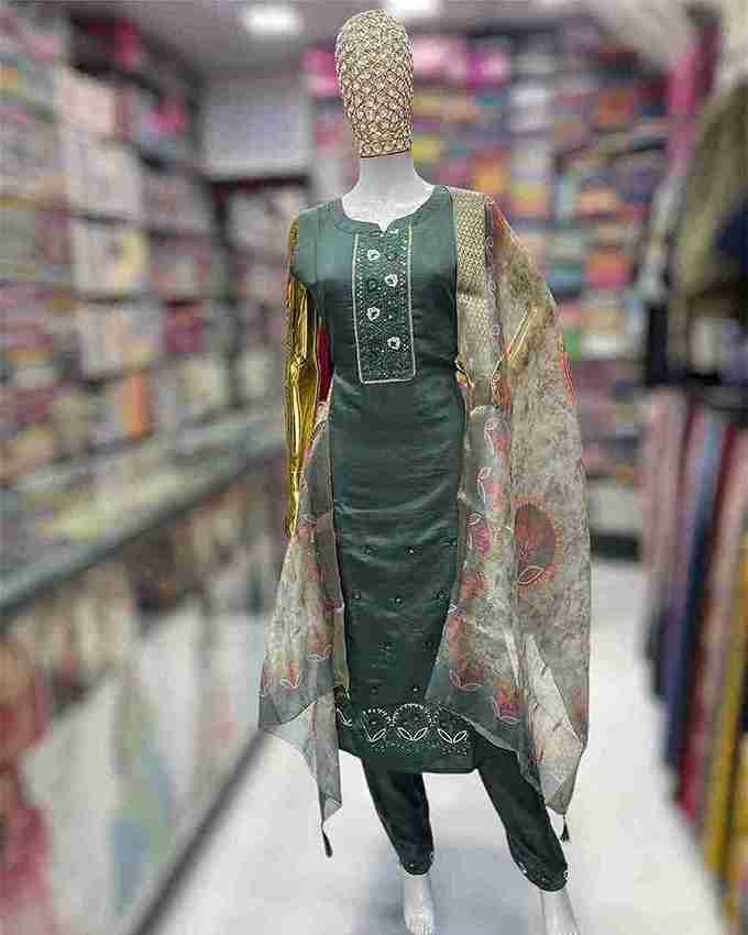 Women's Woven Design Banarasi Silk Kurta, Pant With Dupatta Set