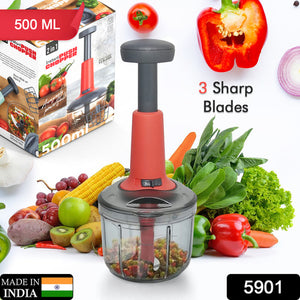 5901 Matte Finish Manual Hand Press Chopper For Kitchen Mini Handy  Compact Chopper With 3 Blades For Effortlessly Chopping Vegetables  Fruits For Your Kitchen.